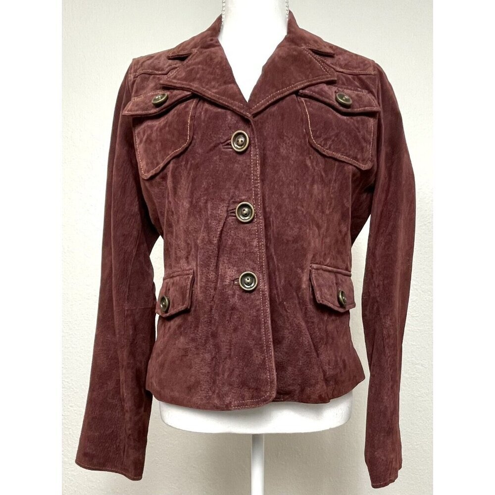 WILSON'S LEATHER Womens SMALL Plum Purple GENUINE SUEDE Lined Blazer JACKET EUC